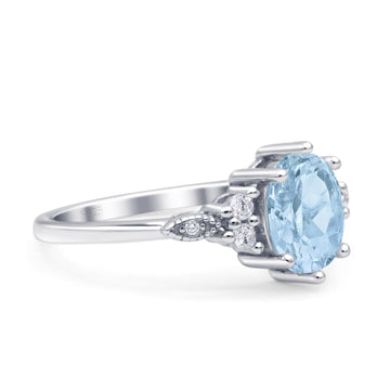 Oval Art Deco Engagement Ring Simulated Aquamarine 925 Sterling Silver Wholesale